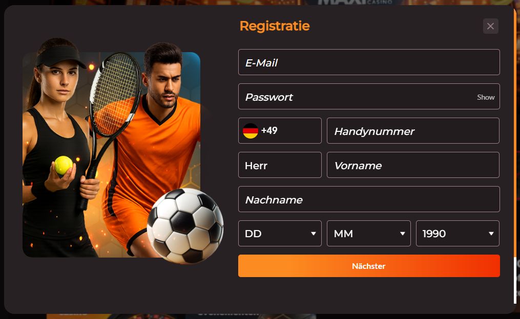 Die Registrierungsseite der Website